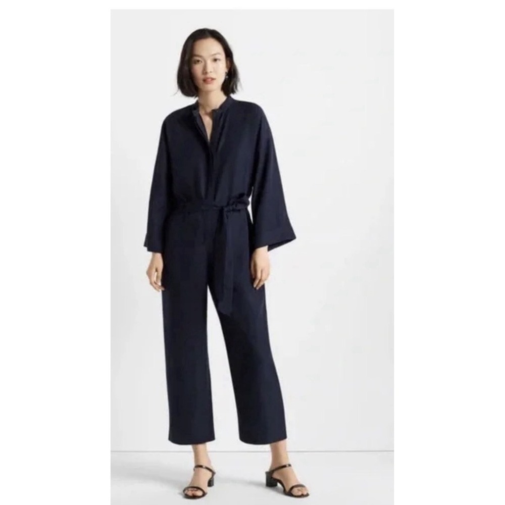 NWT Club Monaco Long Sleeve Belted Jumpsuit Navy/Bleu Marine Women's 12‎